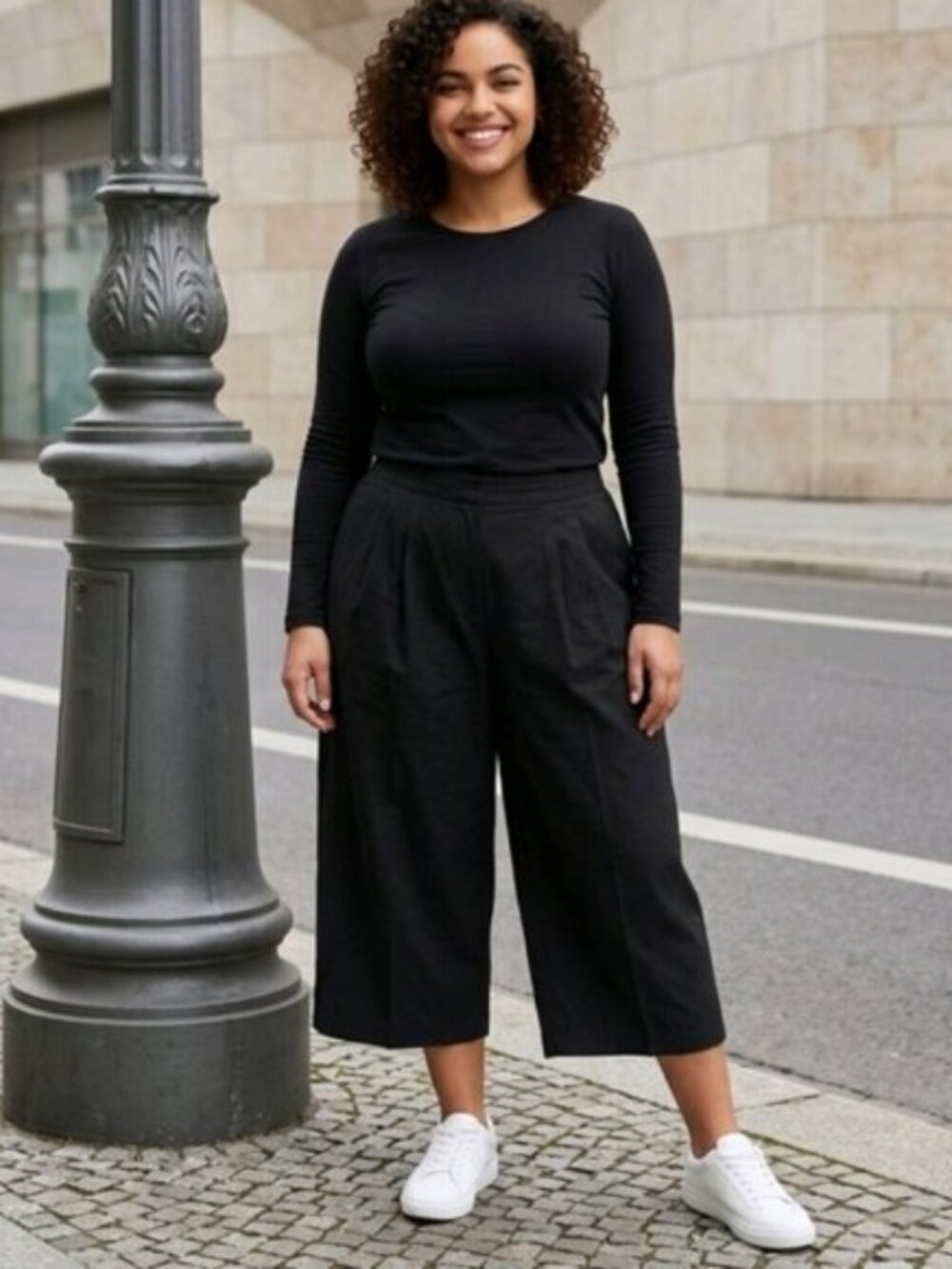 Lane Bryant SZ 24 Black Pleated Front Wide Leg Side Zip Crop Dress Stretch Pants